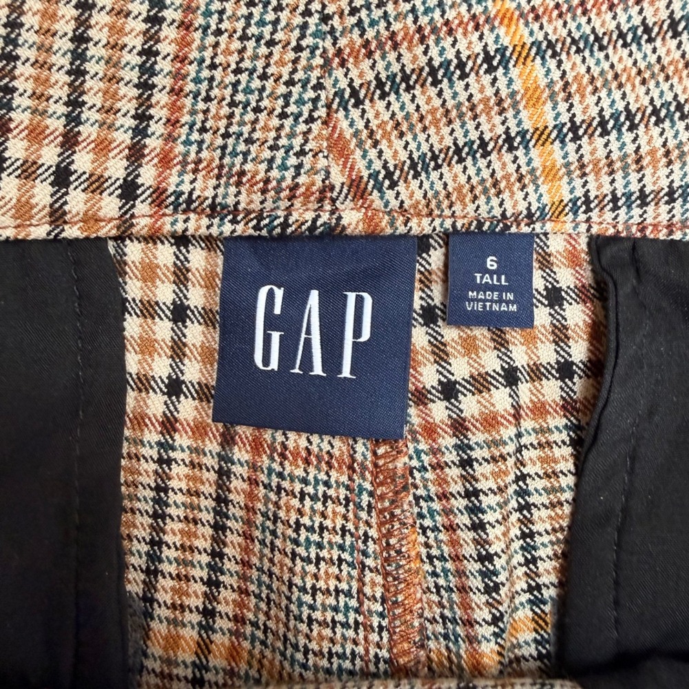 Gap Womens 6 Tall Plaid Wide Leg Trousers Brown Tan High Rise Dress Pants 1166 - Picture 8 of 10